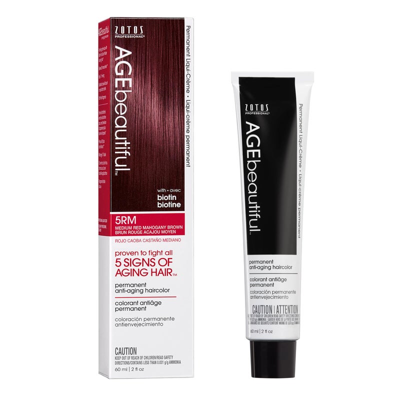 AGE beautiful Permanent Hair Color Dye Liqui Creme | 100% Gray Coverage | Anti-Aging Haircolor | Biotin for Thicker, Fuller Hair | Professional Salon Coloring | 5RM Medium Red Mahogany Brown - Image 1